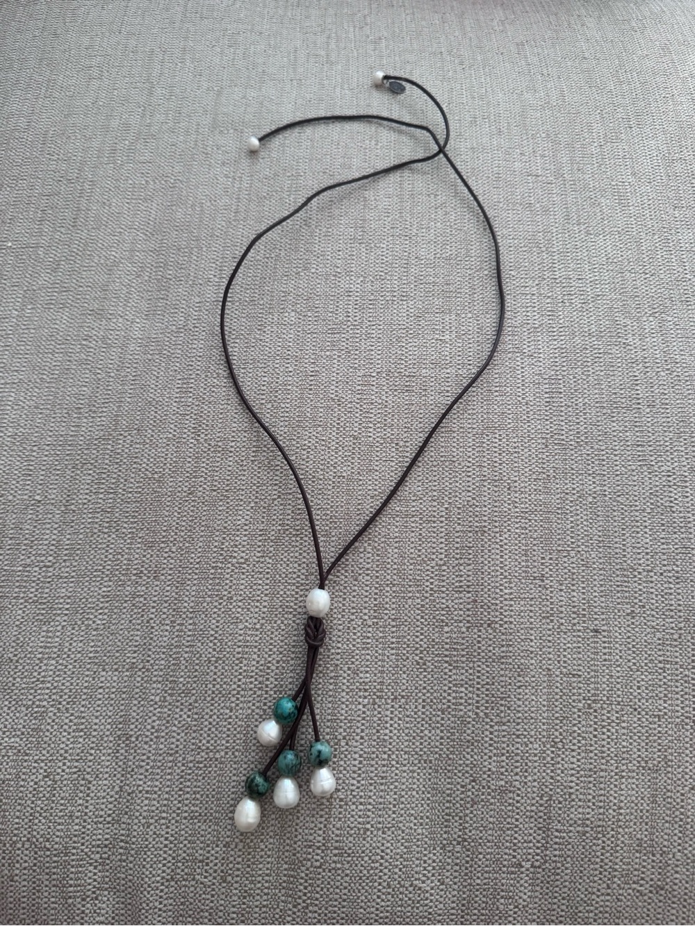 Côtier Chica leather, freshwater pearl, and turquoise lariat necklace